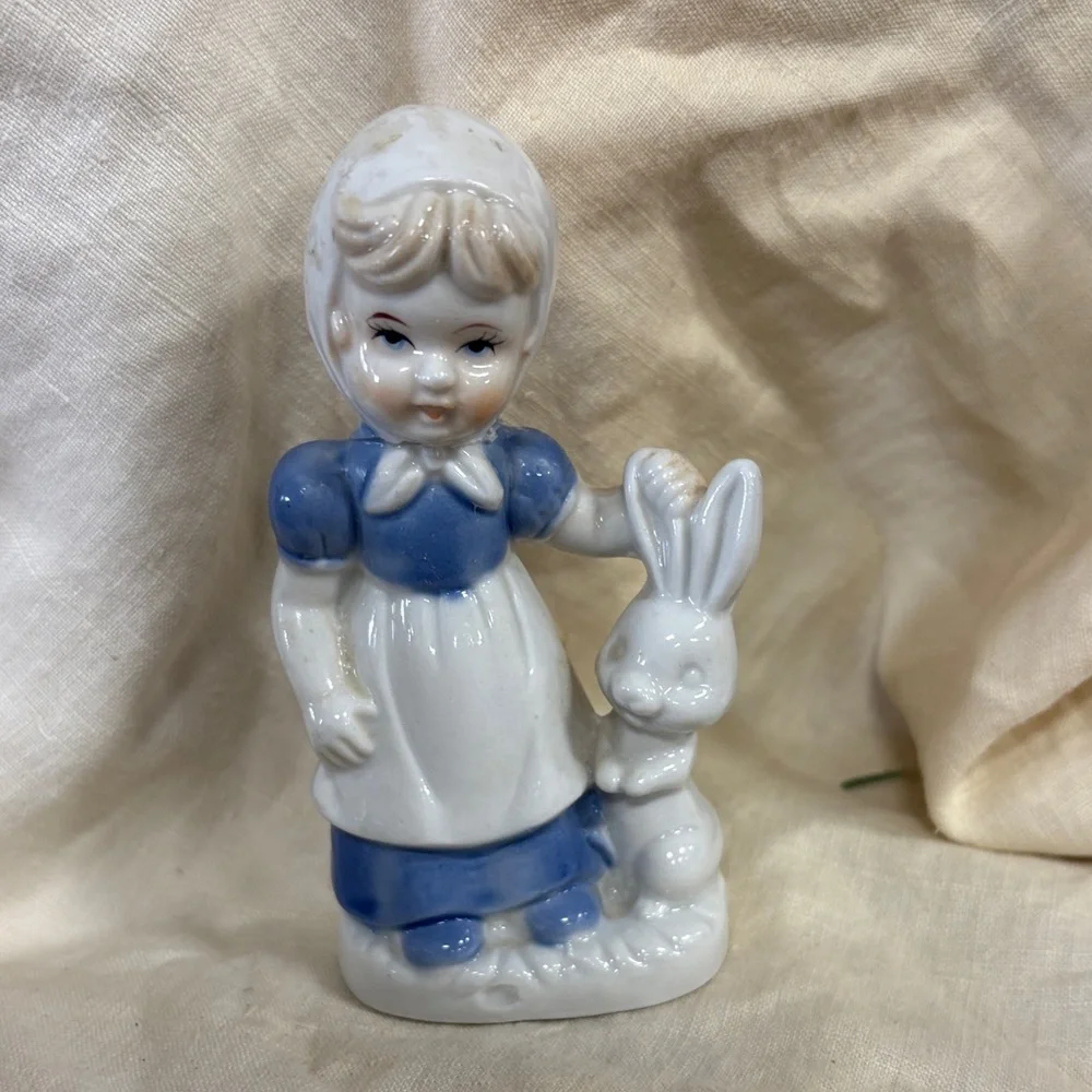 Vintage porcelain girl with bunny figurine TM Treasure Master Made in Korea